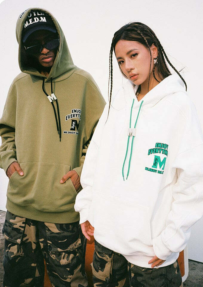 MEDM M Buckle Drawstring Hoodie - Y2K Summer, 90s Grunge, Retro Style, Y2K Club & Party Out