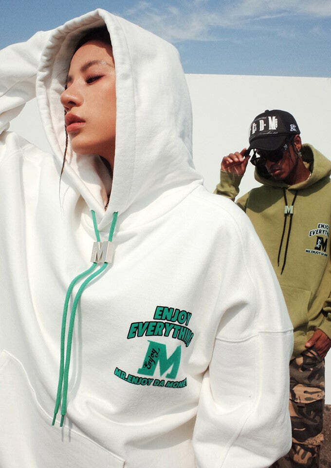 MEDM M Buckle Drawstring Hoodie - Y2K Summer, 90s Grunge, Retro Style, Y2K Club & Party Out