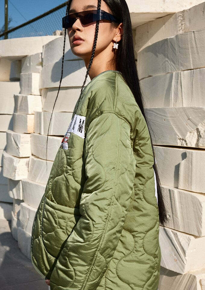 MEDM Patched Flyer Quilted Jacket - Y2K Summer, 90s Grunge, Retro Style, Y2K Party Outfit