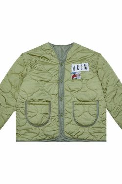 MEDM Patched Flyer Quilted Jacket - Y2K Summer, 90s Grunge, Retro Style, Y2K Party Outfit