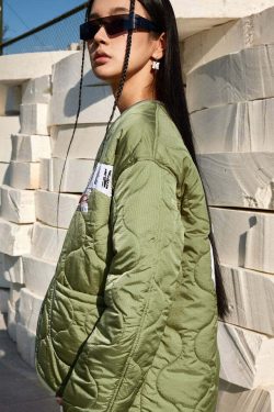 MEDM Patched Flyer Quilted Jacket - Y2K Summer, 90s Grunge, Retro Style, Y2K Party Outfit