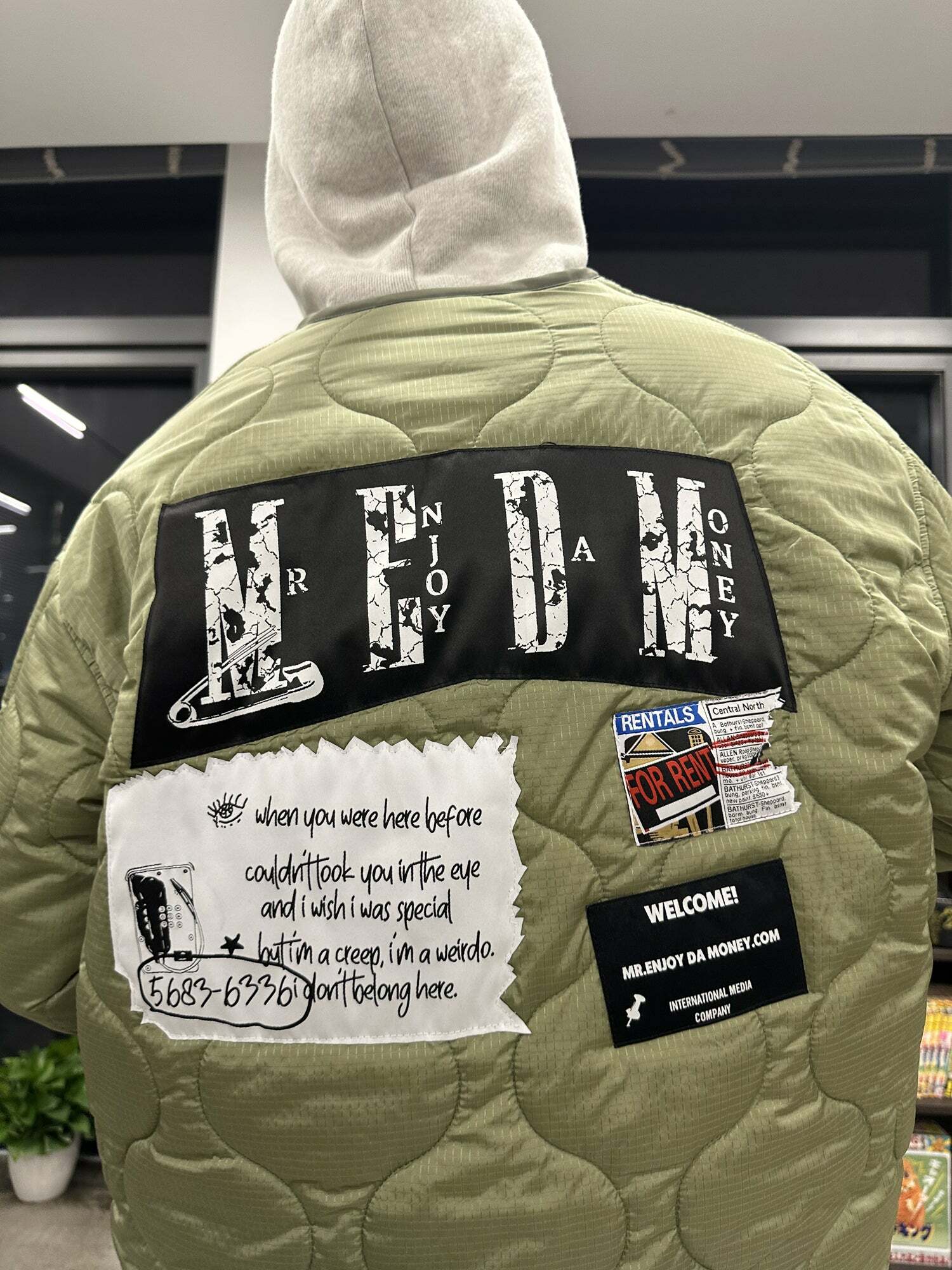 MEDM Patched Flyer Quilted Jacket - Y2K Summer, 90s Grunge, Retro Style, Y2K Party Outfit