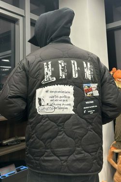 MEDM Patched Flyer Quilted Jacket - Y2K Summer, 90s Grunge, Retro Style, Y2K Party Outfit