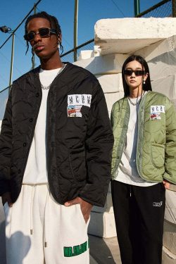 MEDM Patched Flyer Quilted Jacket - Y2K Summer, 90s Grunge, Retro Style, Y2K Party Outfit