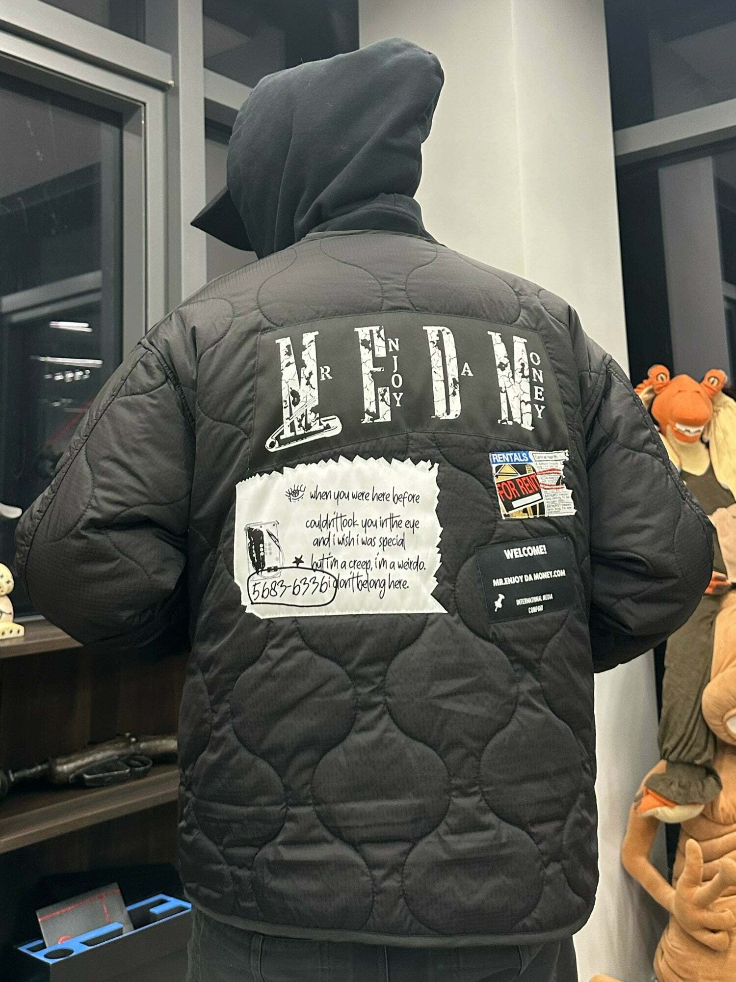 MEDM Patched Flyer Quilted Jacket - Y2K Summer, 90s Grunge, Retro Style, Y2K Party Outfit