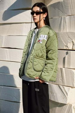 MEDM Patched Flyer Quilted Jacket - Y2K Summer, 90s Grunge, Retro Style, Y2K Party Outfit