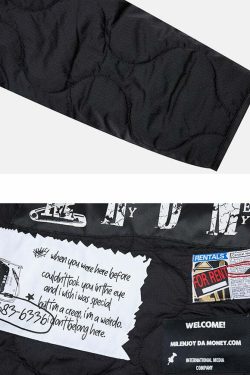 MEDM Patched Flyer Quilted Jacket - Y2K Summer, 90s Grunge, Retro Style, Y2K Party Outfit