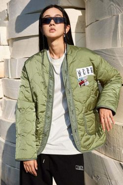 MEDM Patched Flyer Quilted Jacket - Y2K Summer, 90s Grunge, Retro Style, Y2K Party Outfit
