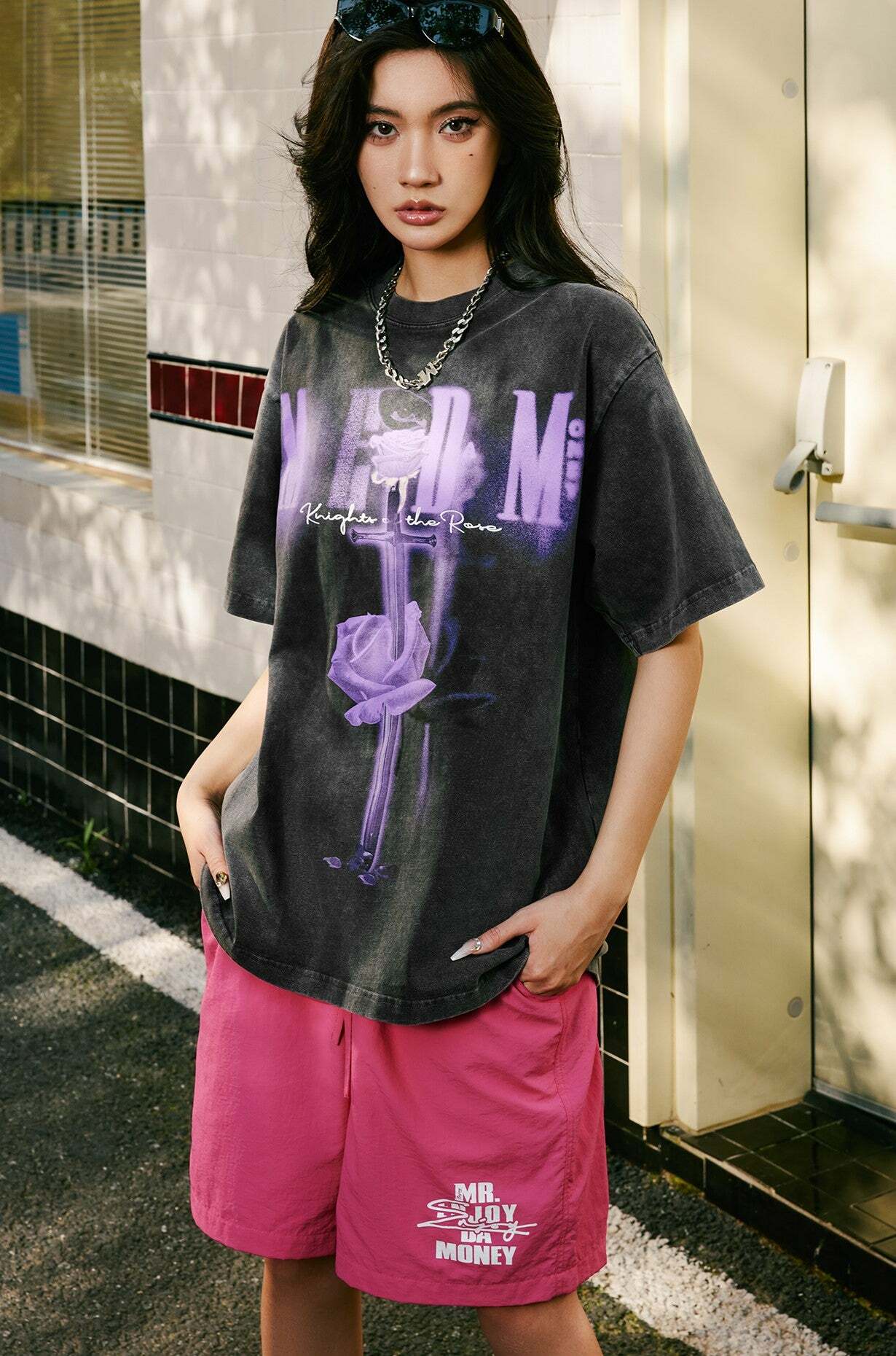 MEDM Vintage Washed 'Sword & Rose' Tee - Y2K Grunge 90s Fashion, Retro Summer Outfit