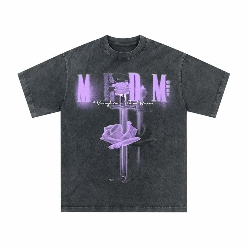 MEDM Vintage Washed 'Sword & Rose' Tee - Y2K Grunge 90s Fashion, Retro Summer Outfit
