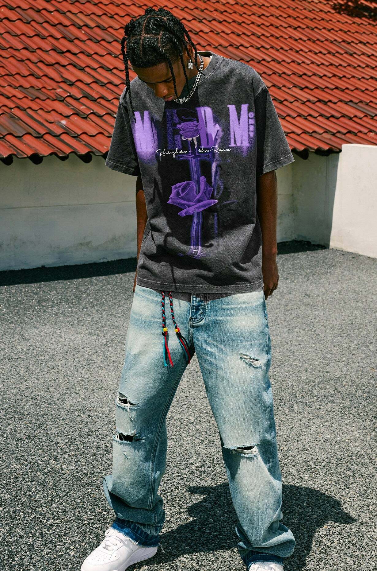 MEDM Vintage Washed 'Sword & Rose' Tee - Y2K Grunge 90s Fashion, Retro Summer Outfit