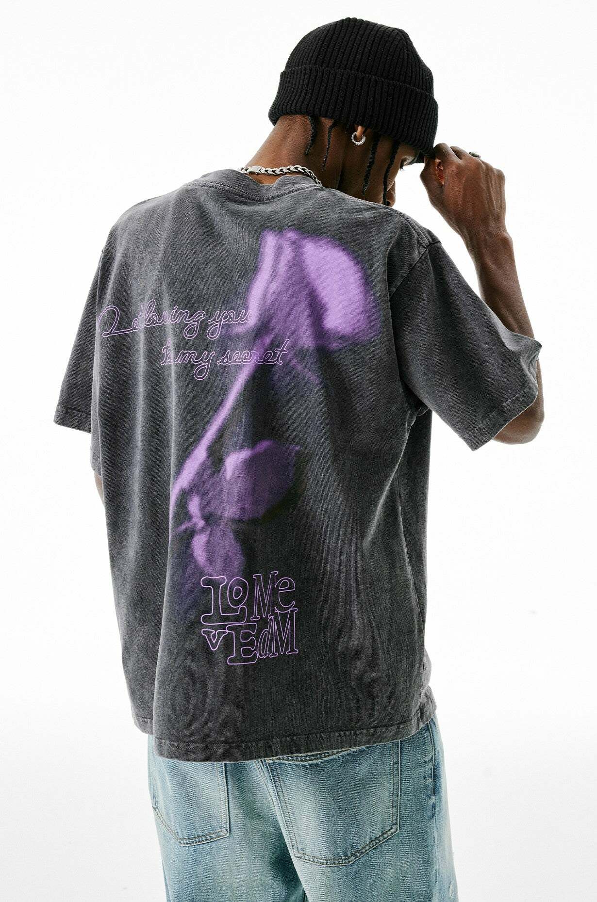 MEDM Vintage Washed 'Sword & Rose' Tee - Y2K Grunge 90s Fashion, Retro Summer Outfit