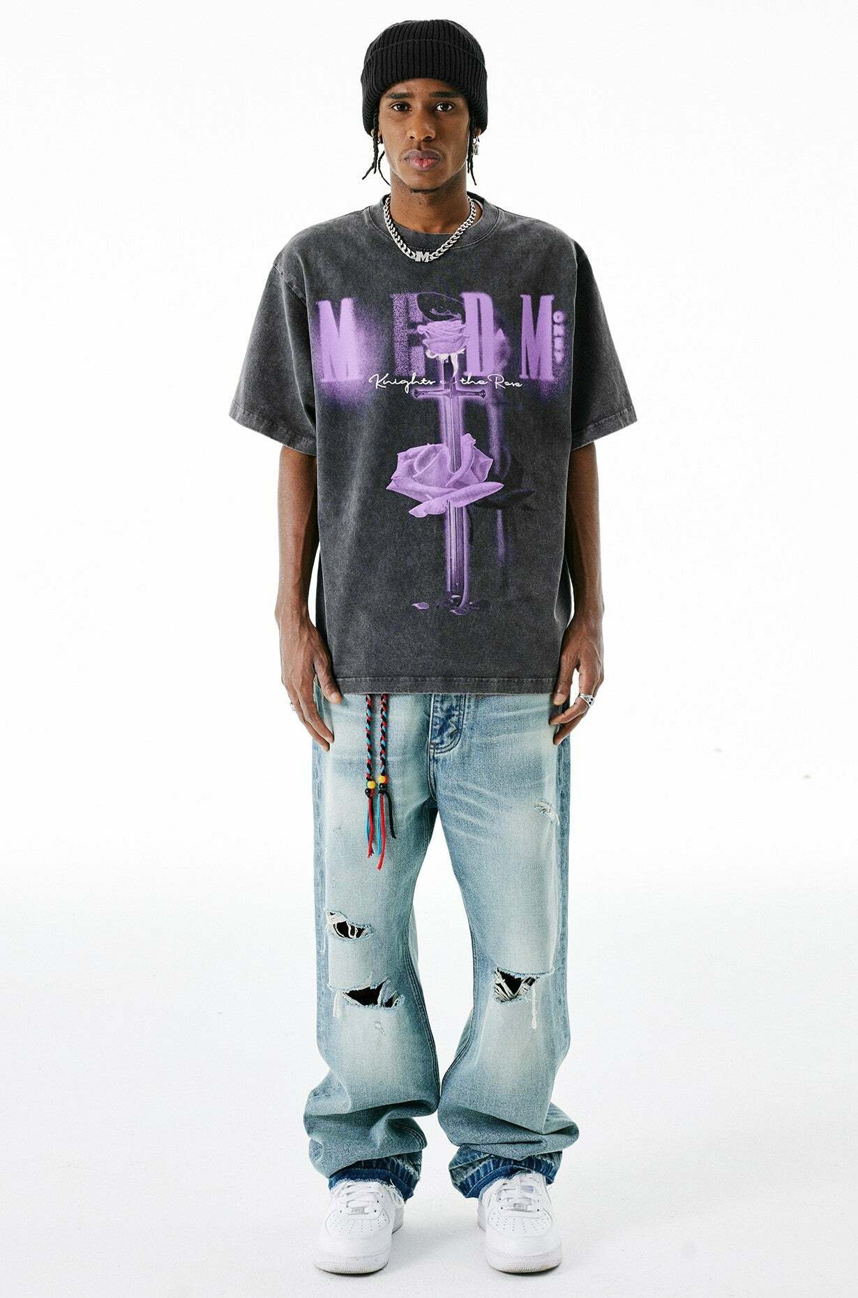 MEDM Vintage Washed 'Sword & Rose' Tee - Y2K Grunge 90s Fashion, Retro Summer Outfit