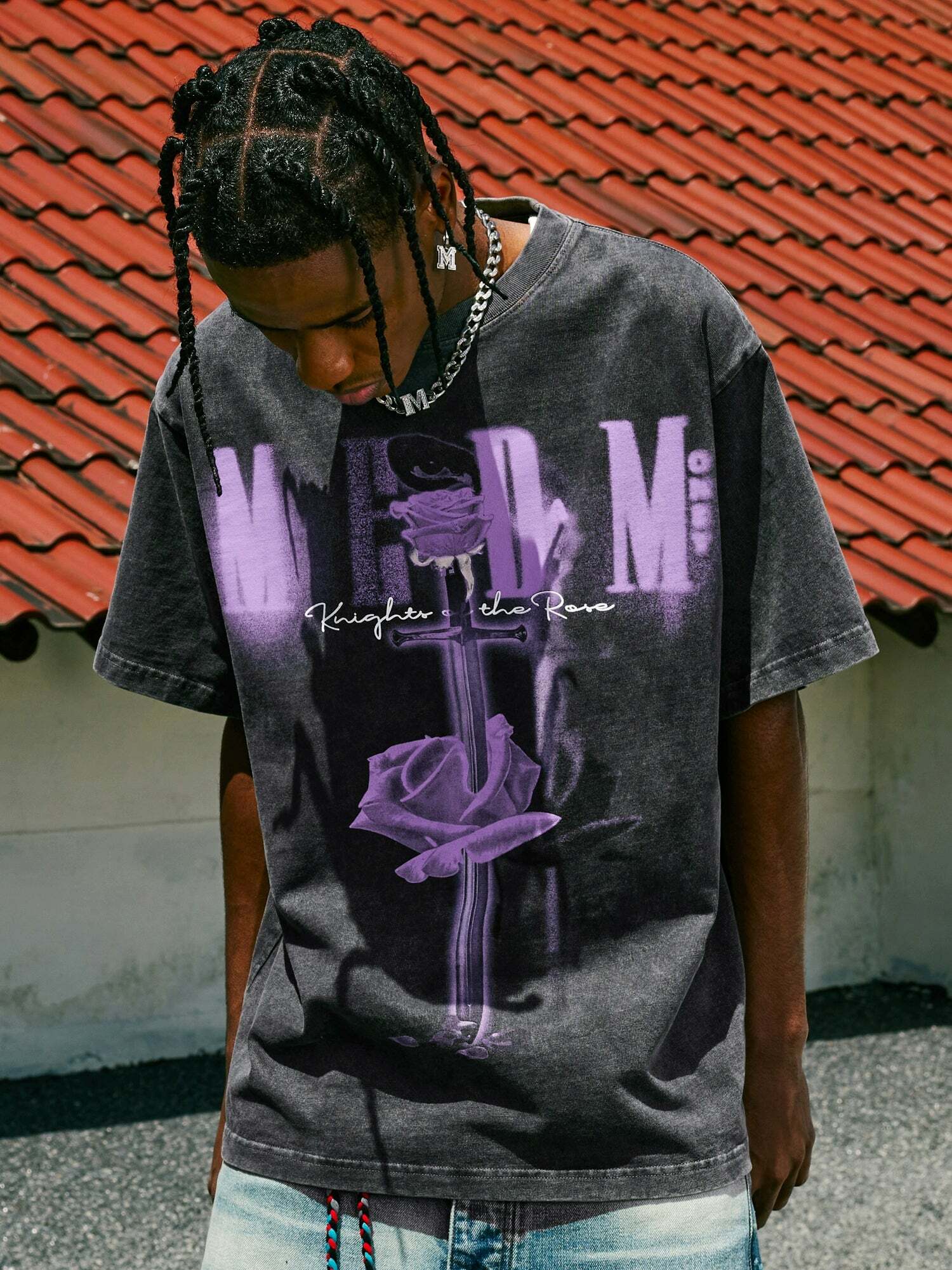 MEDM Vintage Washed 'Sword & Rose' Tee - Y2K Grunge 90s Fashion, Retro Summer Outfit