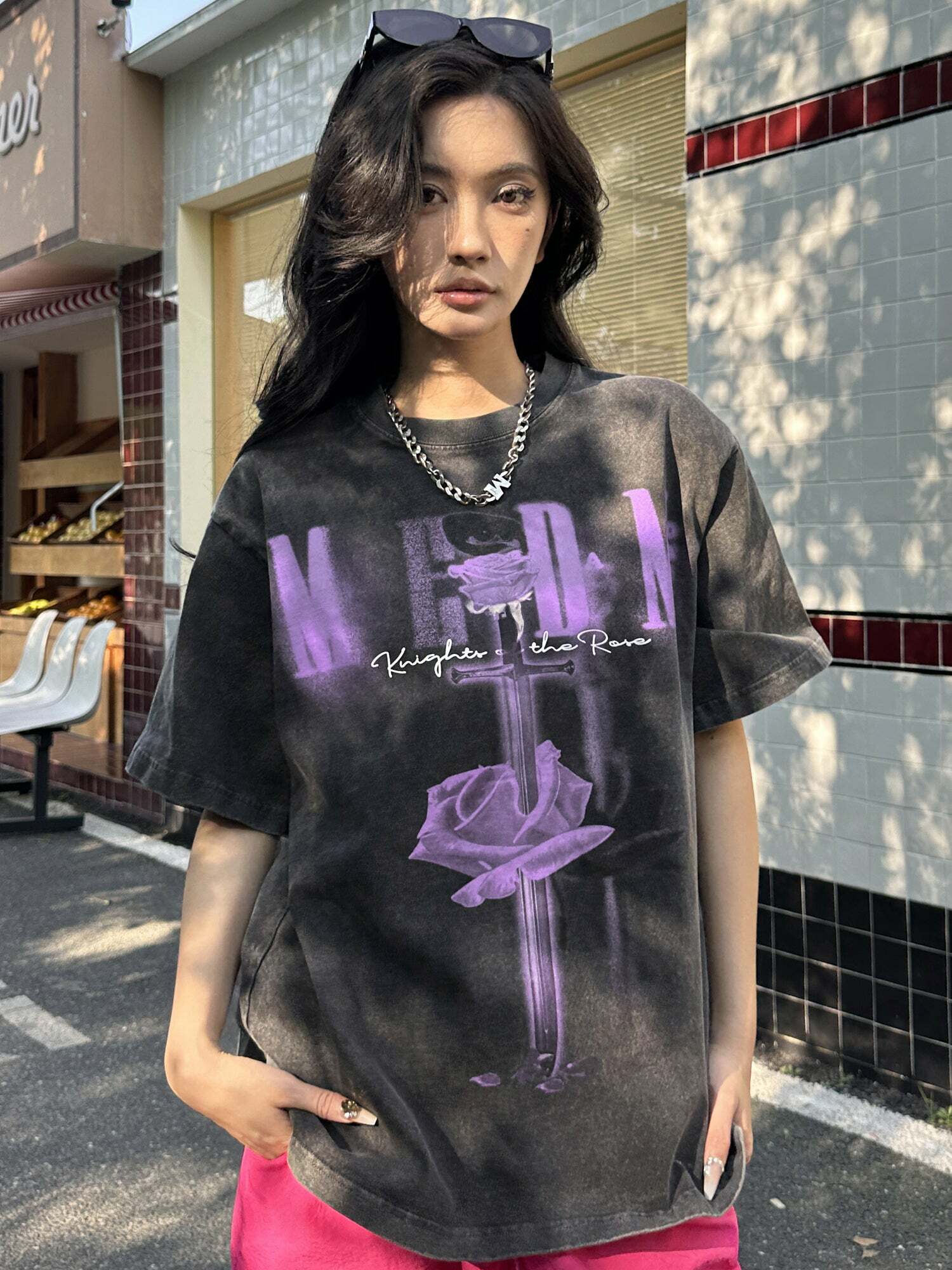 MEDM Vintage Washed 'Sword & Rose' Tee - Y2K Grunge 90s Fashion, Retro Summer Outfit