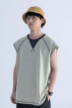 Mentmate Contrast Stitched Sleeveless Tee - Y2K Summer, 90s Grunge, Retro Style, Baby Tees Y2K