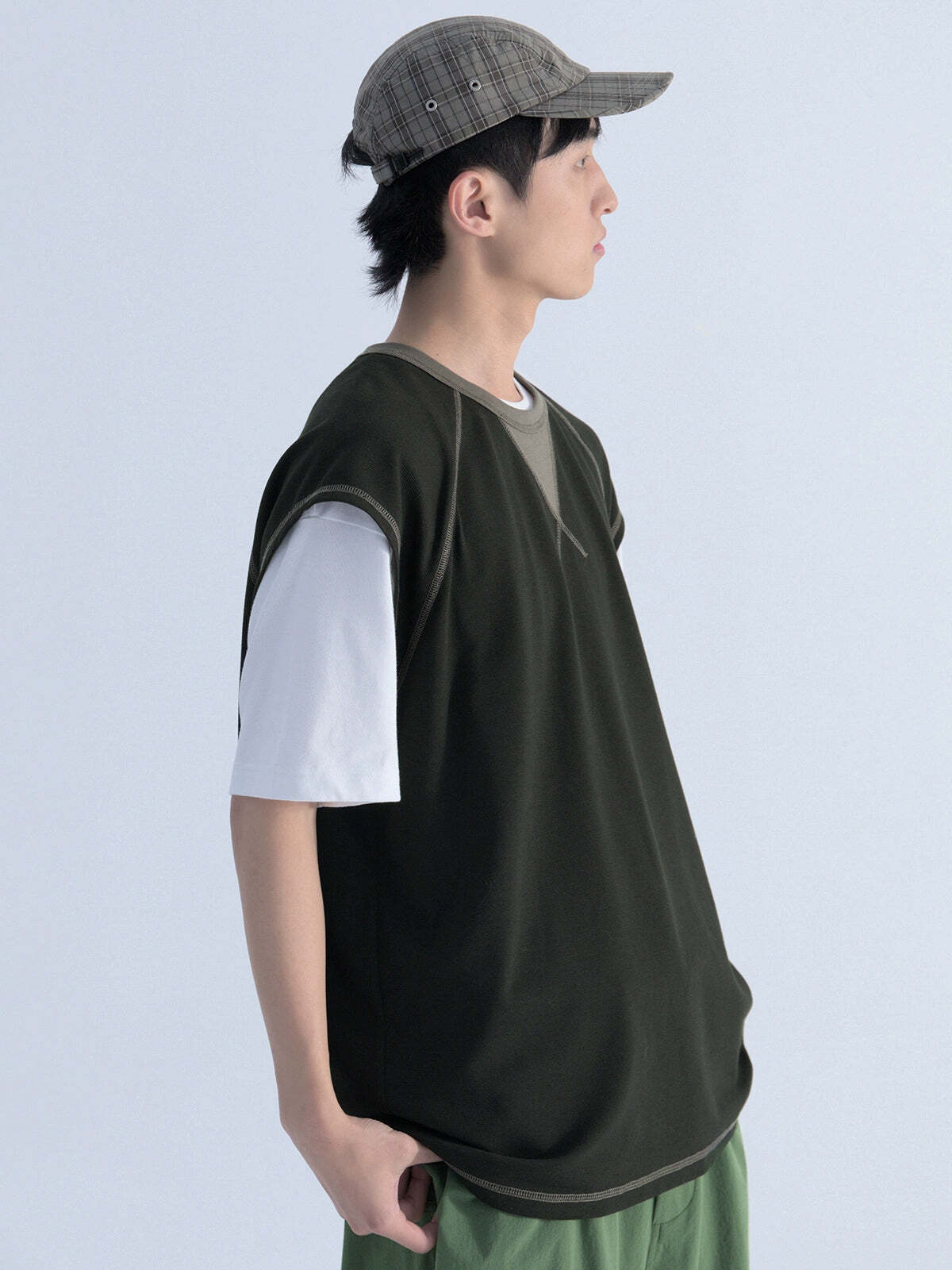 Mentmate Contrast Stitched Sleeveless Tee - Y2K Summer, 90s Grunge, Retro Style, Baby Tees Y2K