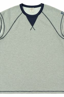 Mentmate Contrast Stitched Sleeveless Tee - Y2K Summer, 90s Grunge, Retro Style, Baby Tees Y2K