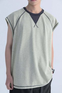 Mentmate Contrast Stitched Sleeveless Tee - Y2K Summer, 90s Grunge, Retro Style, Baby Tees Y2K