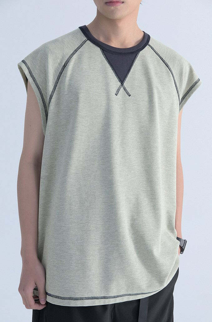 Mentmate Contrast Stitched Sleeveless Tee - Y2K Summer, 90s Grunge, Retro Style, Baby Tees Y2K