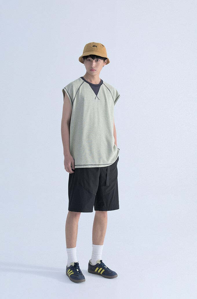 Mentmate Contrast Stitched Sleeveless Tee - Y2K Summer, 90s Grunge, Retro Style, Baby Tees Y2K
