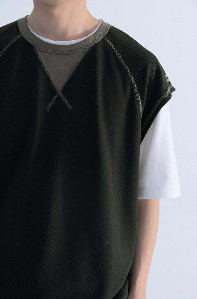Mentmate Contrast Stitched Sleeveless Tee - Y2K Summer, 90s Grunge, Retro Style, Baby Tees Y2K
