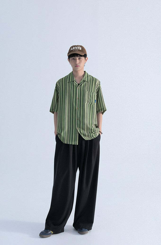 Mentmate Retro-Striped Button Up: Y2K Summer, 90s Grunge, Pastel Goth, Y2K Club & Party