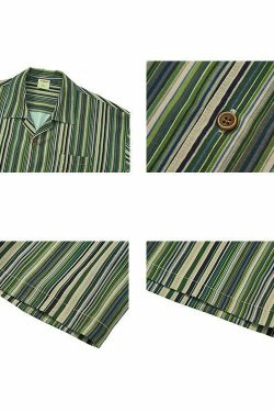 Mentmate Retro-Striped Button Up: Y2K Summer, 90s Grunge, Pastel Goth, Y2K Club & Party