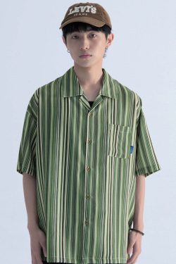 Mentmate Retro-Striped Button Up: Y2K Summer, 90s Grunge, Pastel Goth, Y2K Club & Party