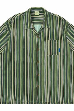 Mentmate Retro-Striped Button Up: Y2K Summer, 90s Grunge, Pastel Goth, Y2K Club & Party