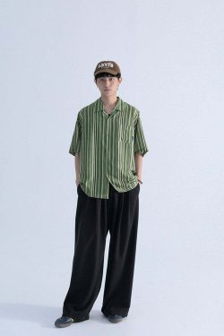 Mentmate Retro-Striped Button Up: Y2K Summer, 90s Grunge, Pastel Goth, Y2K Club & Party