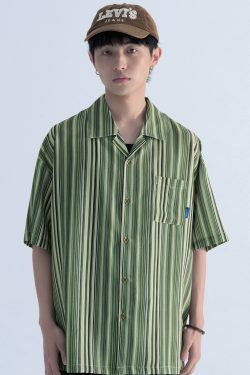 Mentmate Retro-Striped Button Up: Y2K Summer, 90s Grunge, Pastel Goth, Y2K Club & Party