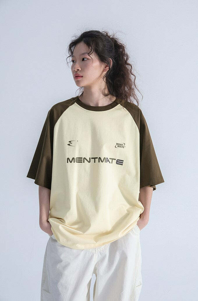 Mentmate Two-Tone Logo Tee - Y2K Summer, 90s Grunge, Retro Style, Baby Tees, Y2K Pop