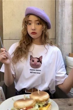 Meow Meow T-Shirt � Y2K Summer Grunge, 90s Retro, Baby Tees, Y2K Popstar & Club