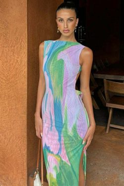 Metztli Printed Maxi Dress - Y2K Summer, 90s Grunge, Retro Style, Y2K Party & Club Outfits