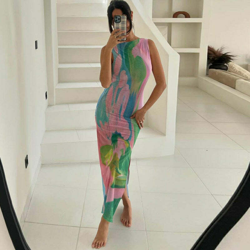 Metztli Printed Maxi Dress - Y2K Summer, 90s Grunge, Retro Style, Y2K Party & Club Outfits