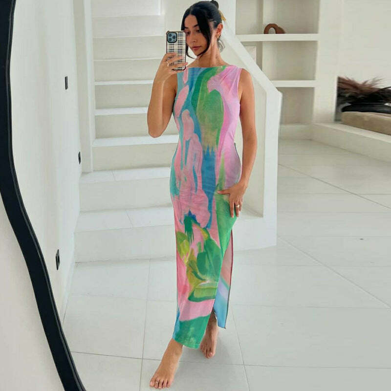 Metztli Printed Maxi Dress - Y2K Summer, 90s Grunge, Retro Style, Y2K Party & Club Outfits
