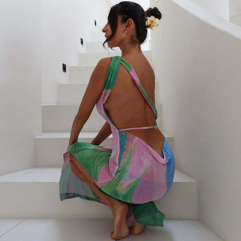 Metztli Printed Maxi Dress - Y2K Summer, 90s Grunge, Retro Style, Y2K Party & Club Outfits