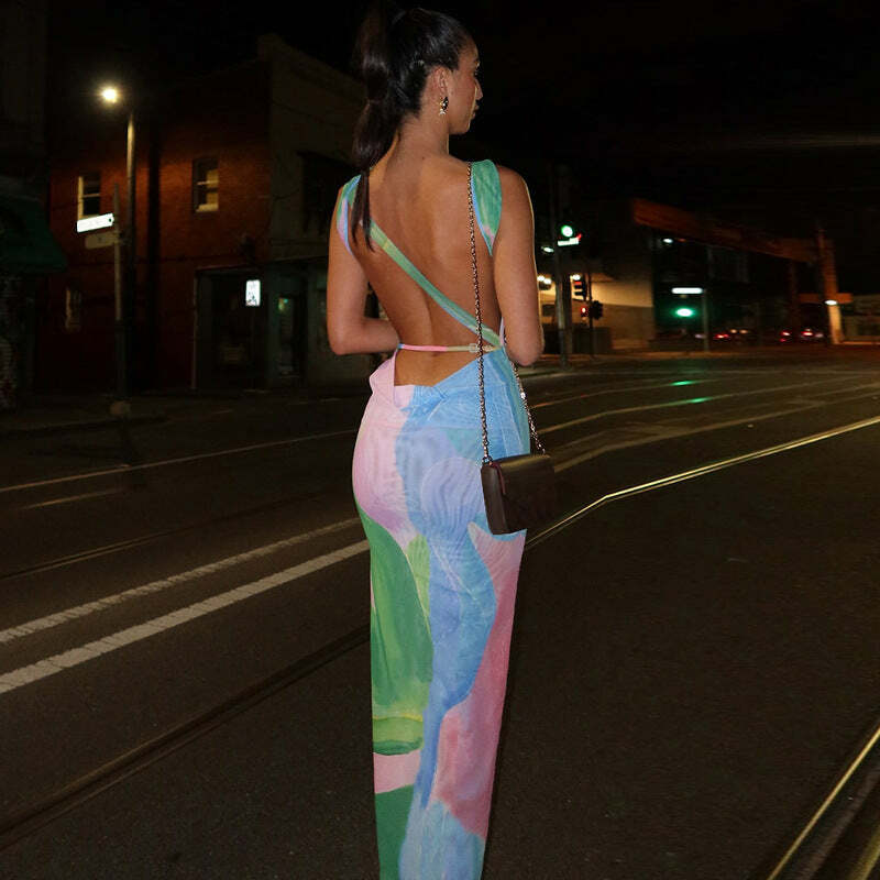Metztli Printed Maxi Dress - Y2K Summer, 90s Grunge, Retro Style, Y2K Party & Club Outfits