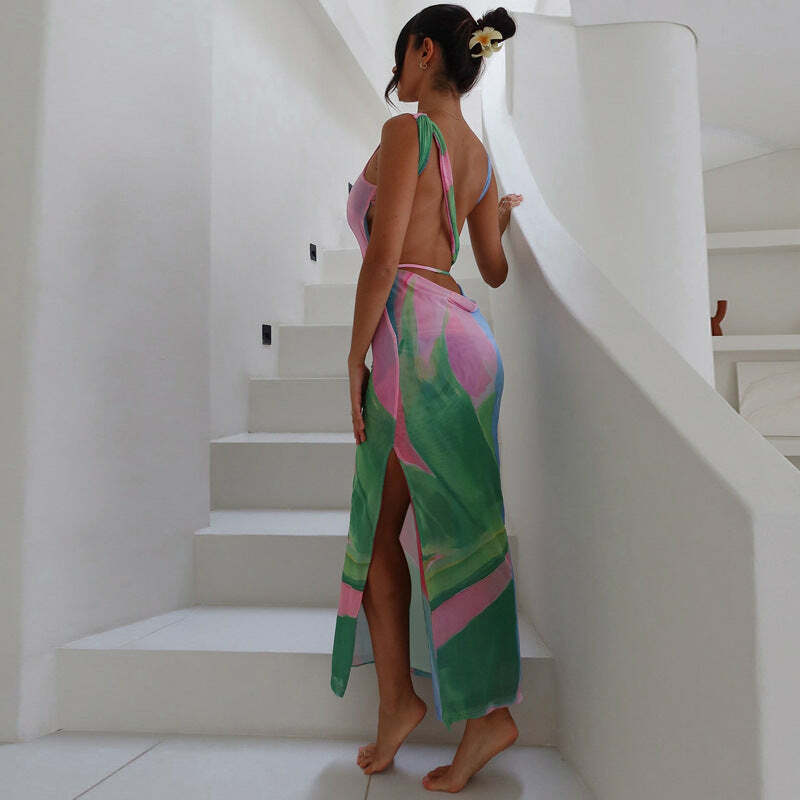 Metztli Printed Maxi Dress - Y2K Summer, 90s Grunge, Retro Style, Y2K Party & Club Outfits
