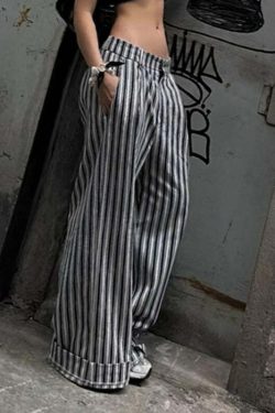 Miah Striped Casual Pants - Y2K Summer Grunge Outfit, 90s Fashion, Retro Style, Y2K Club Look