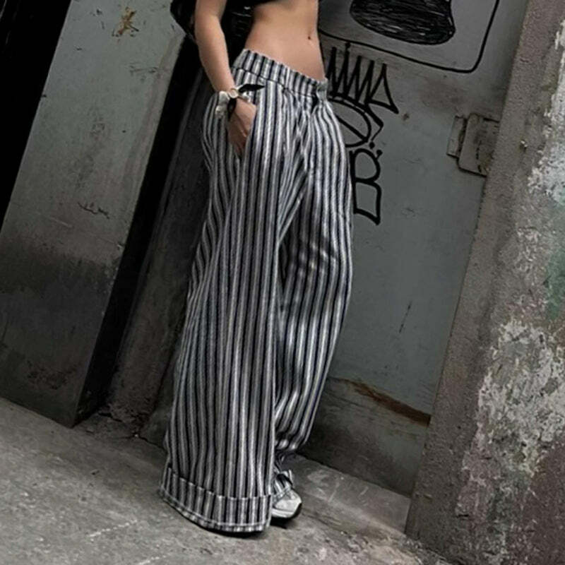 Miah Striped Casual Pants - Y2K Summer Grunge Outfit, 90s Fashion, Retro Style, Y2K Club Look