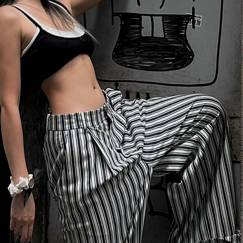 Miah Striped Casual Pants - Y2K Summer Grunge Outfit, 90s Fashion, Retro Style, Y2K Club Look