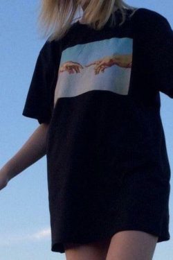 Michelangelo Reach T-Shirt - Y2K Summer Grunge, 90s Retro, Baby Tees, Y2K Club & Party Outfits