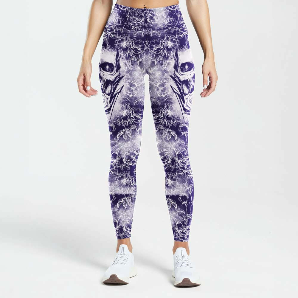 Midnight Blue Skull High Waist Leggings - Y2K Grunge, 90s Fashion, Retro Goth, Summer Y2K Outfits