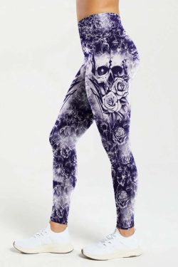 Midnight Blue Skull High Waist Leggings - Y2K Grunge, 90s Fashion, Retro Goth, Summer Y2K Outfits