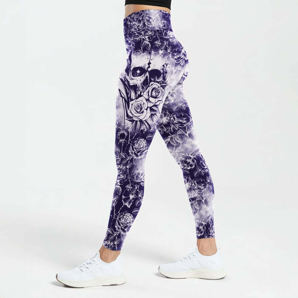 Midnight Blue Skull High Waist Leggings - Y2K Grunge, 90s Fashion, Retro Goth, Summer Y2K Outfits