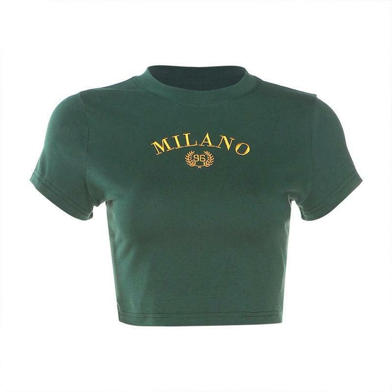 Milano Embroidered Crop Top - Y2K Summer, 90s Fashion, Grunge, Retro, Pastel Goth, Y2K
