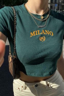 Milano Embroidered Crop Top - Y2K Summer, 90s Fashion, Grunge, Retro, Pastel Goth, Y2K