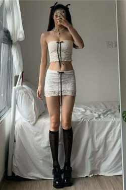 Mina Lace Skirt Set - Y2K Summer Outfit, 90s Fashion, Grunge, Retro Style, Pastel Goth